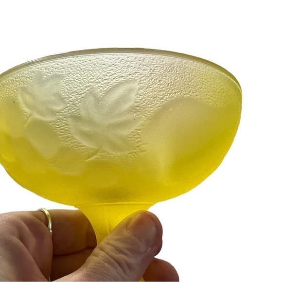 Vintage Compote Candy Trinket Dishes 2 Matching Canary Yellow Frosted Glass - Picture 14 of 14